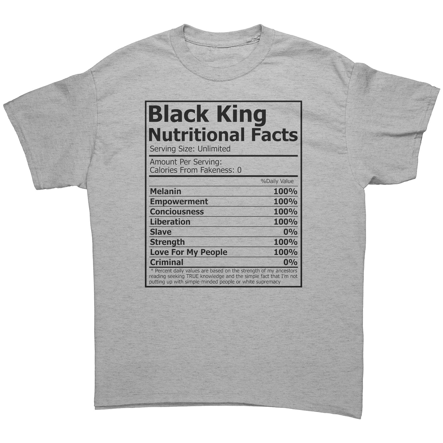Black King Nutrition Facts Tee