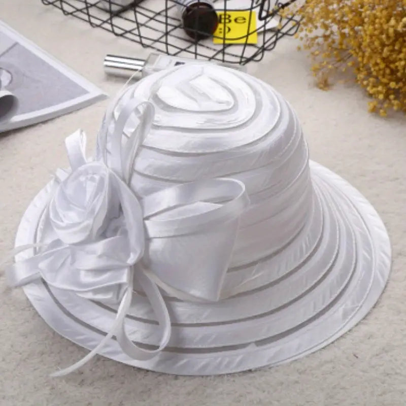Wide Brim Organza Satin Hat w/Bow- Various Colors